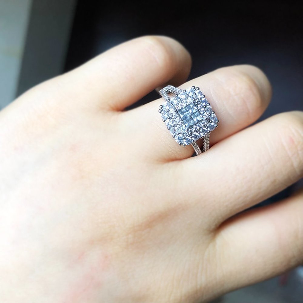 🎀 Double Layer Cross Square Zircon Luxury Wedding Ring for Women, PD361 - Picture 9 of 9